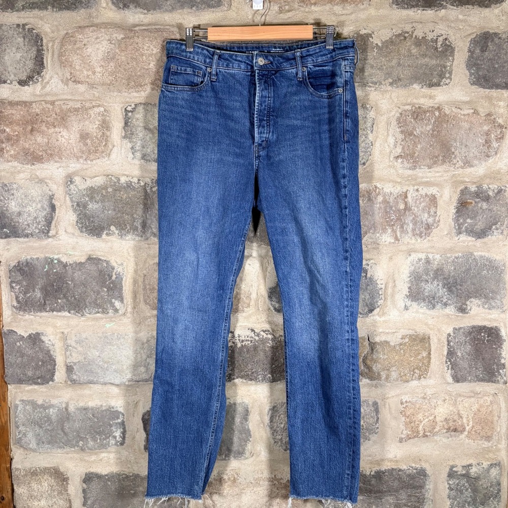 Old Navy Women 12 High Rise Pop Icon Skinny Jeans Blue Wash Button Fly‎ Raw Hem